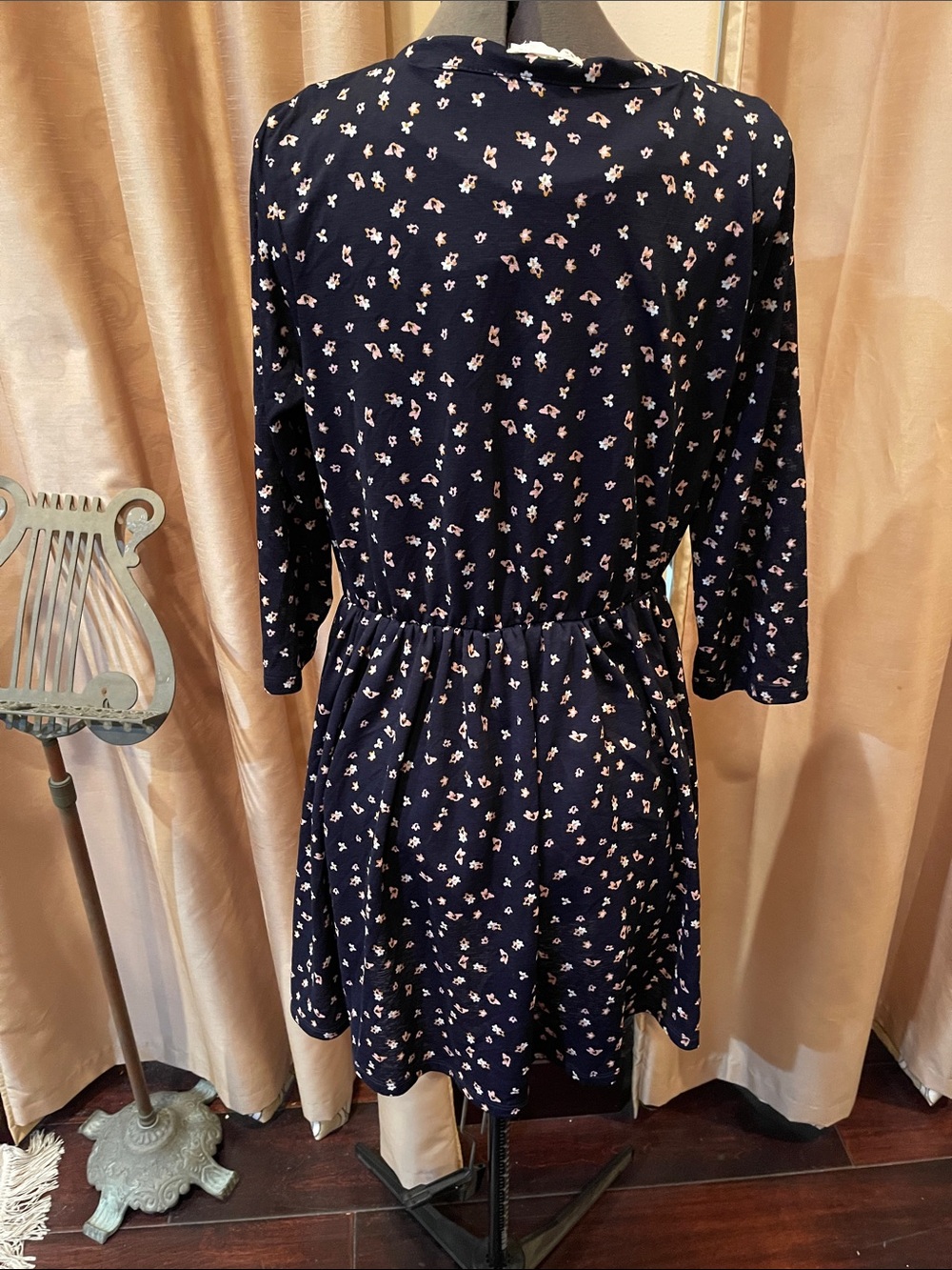 Copper Key Navy Mini Dress with Tiny Cream Floral Print (L) - Picture 5 of 7